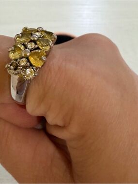 Yellow Crystal Floral Cluster Ring - Women's Jewelry